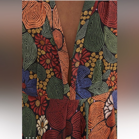 FARM RIO ‼️ Black Stitched Flowers
V Neck Maxi Dress - Picture 5 of 5